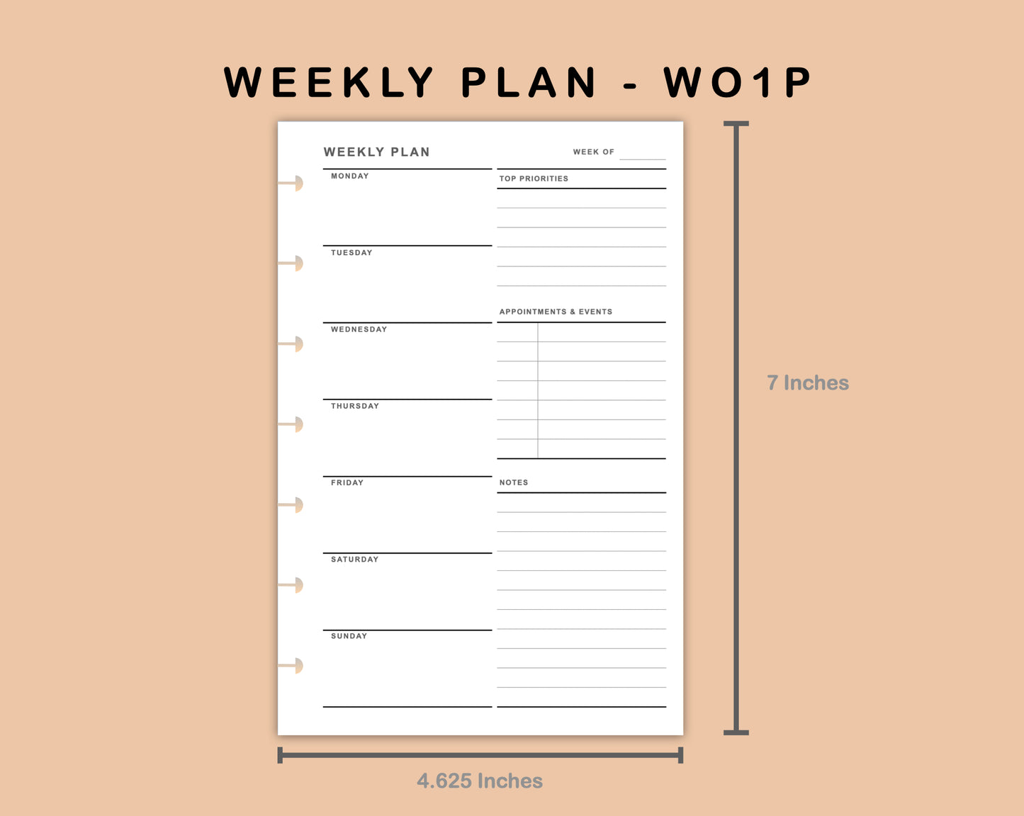 Mini Happy Planner Inserts - Weekly Plan - WO1P - with Top Priority