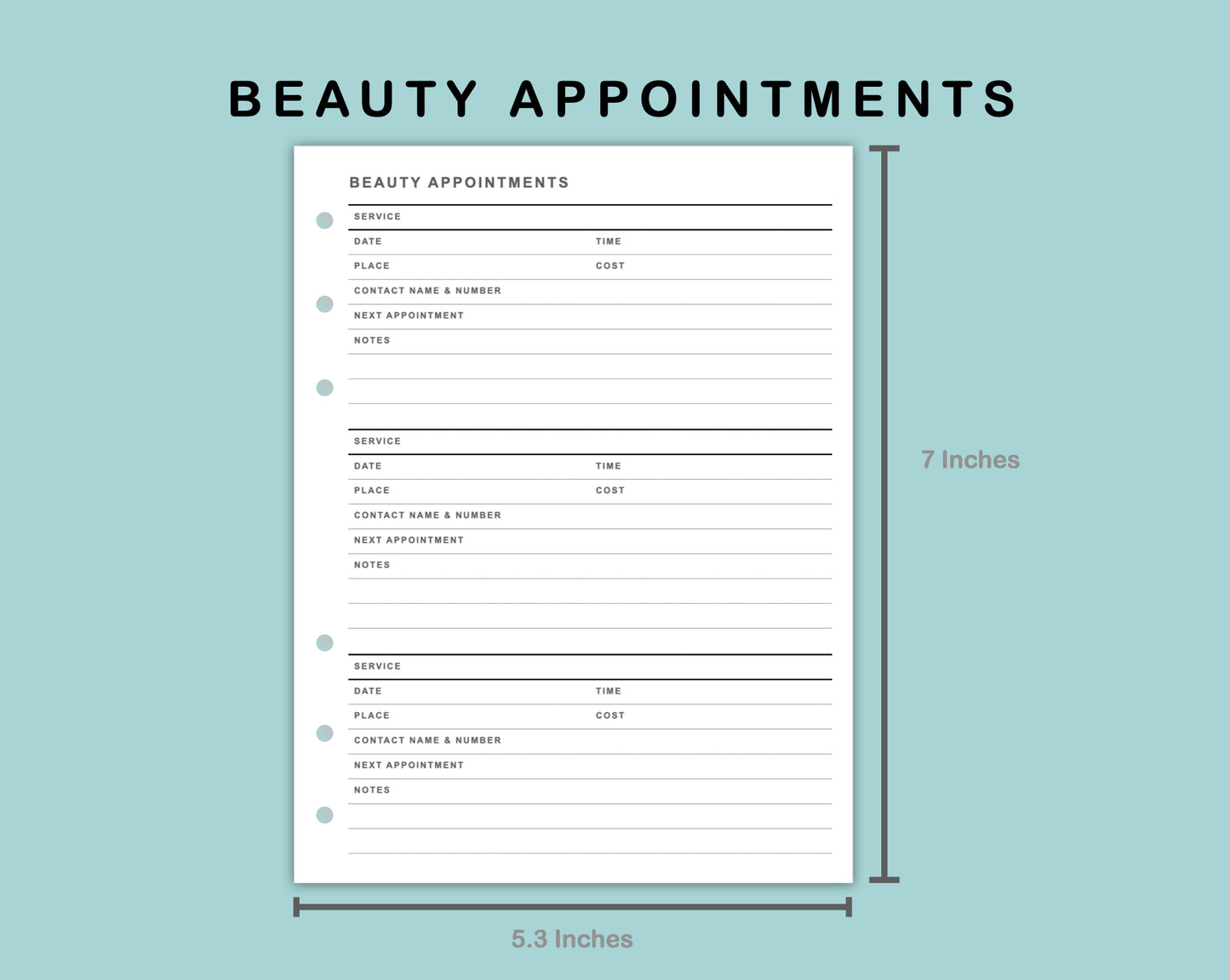 B6 Wide Inserts - Beauty Appointments