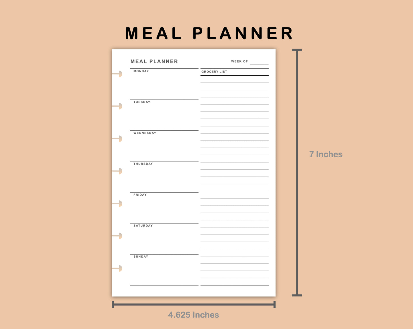 Mini Happy Planner Inserts - Meal Planner with Grocery List