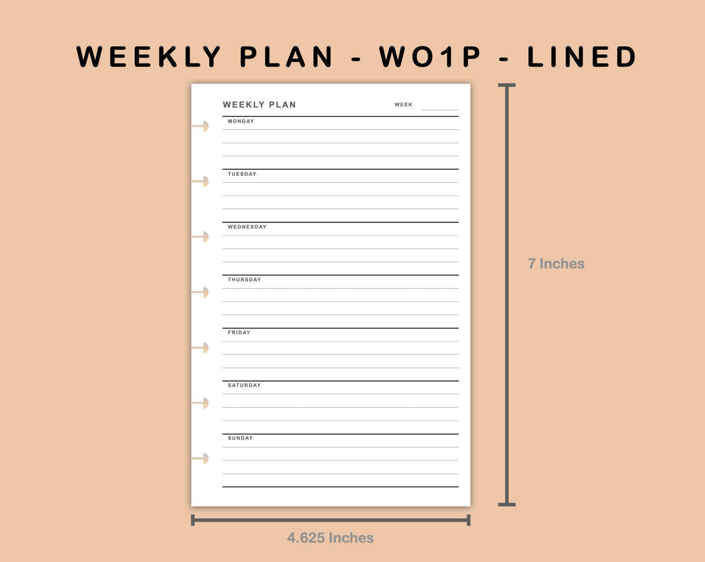 Mini Happy Planner Inserts - Weekly Plan - WO1P - Lined