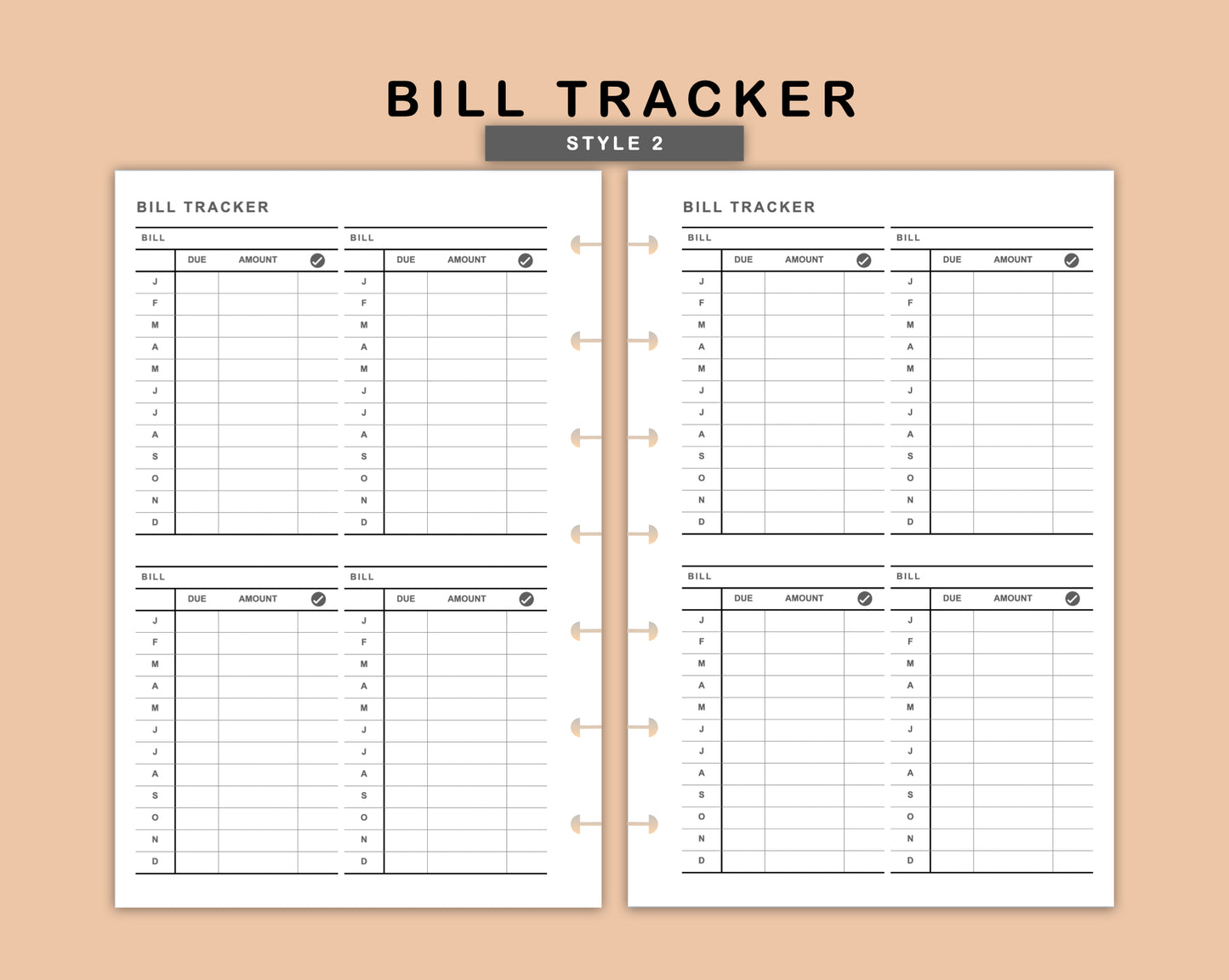 Mini Happy Planner Inserts - Bill Tracker