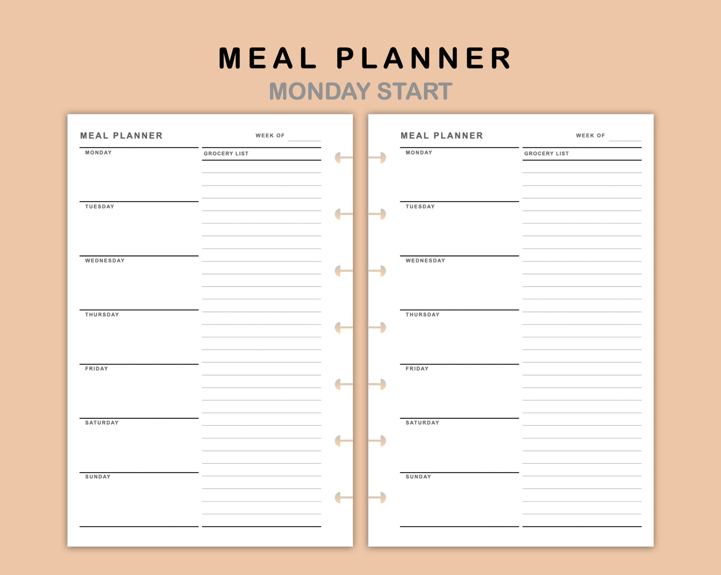 Mini Happy Planner Inserts - Meal Planner with Grocery List