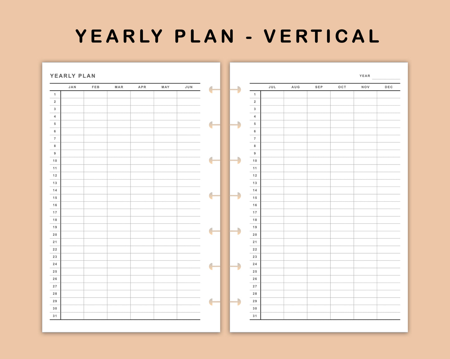 Mini Happy Planner Inserts - Yearly Plan - Vertical