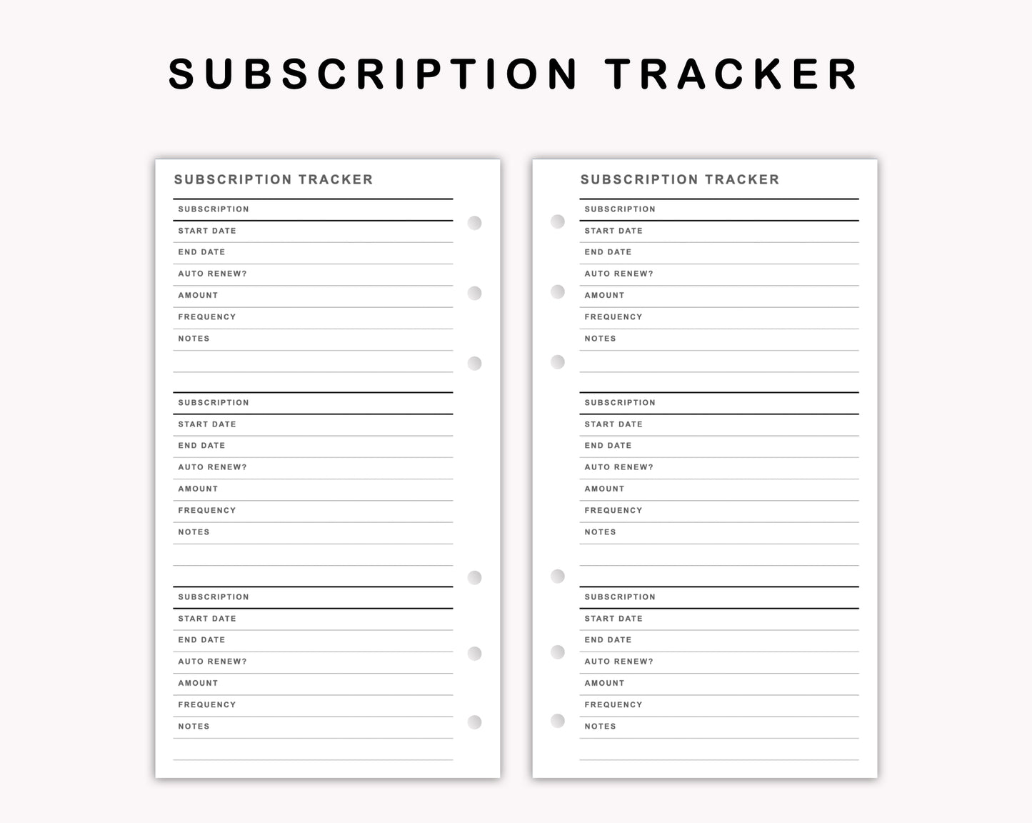 Personal Inserts - Subscription Tracker