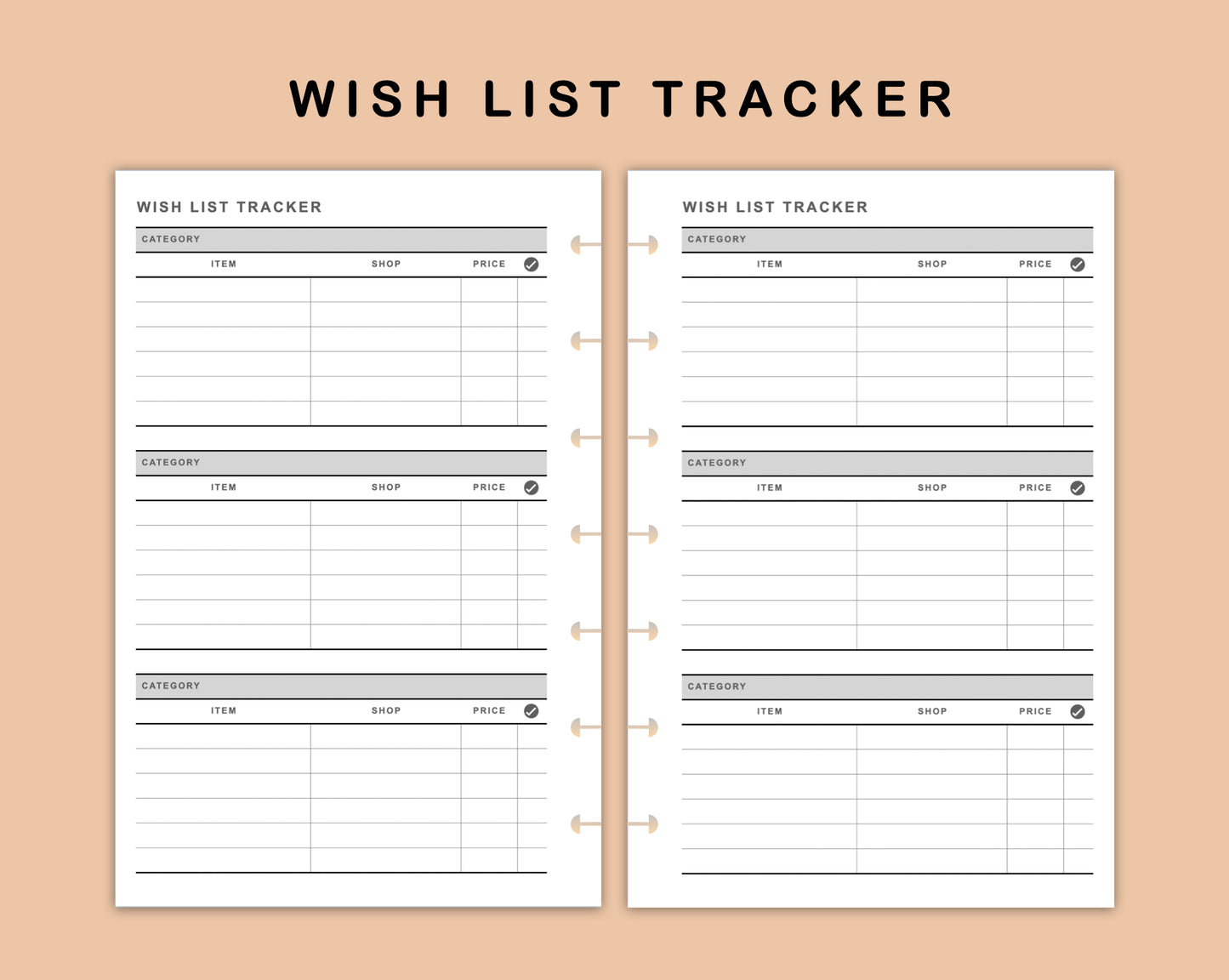 Mini Happy Planner Inserts - Wish List Tracker by Category