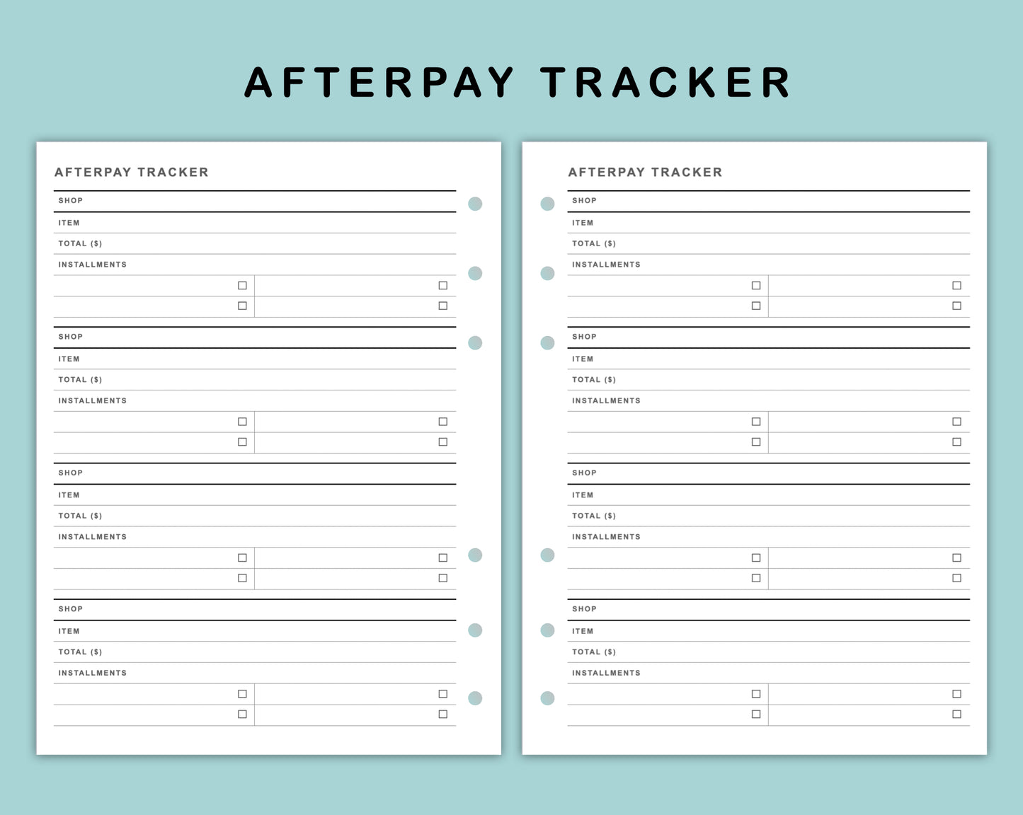 B6 Wide Inserts - Afterpay Tracker