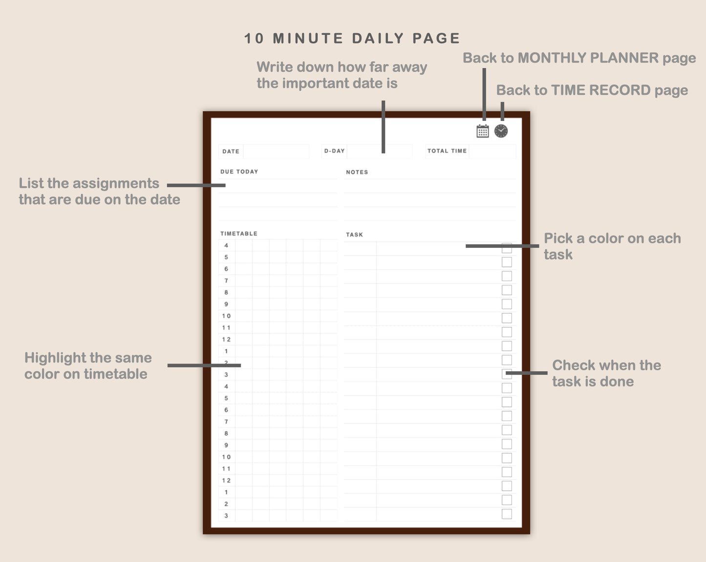 Digital 10 Minute Study Planner - Coffee Brown