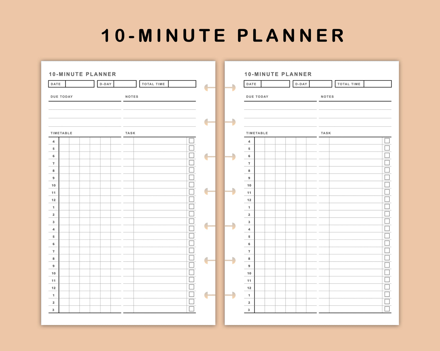 Mini Happy Planner Inserts - 10 Minute Tracker