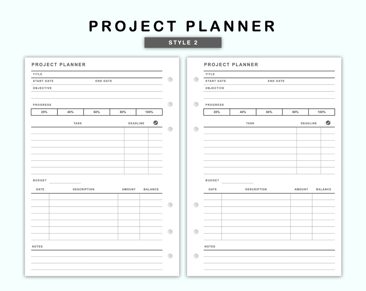 Personal Wide Inserts - Project Planner