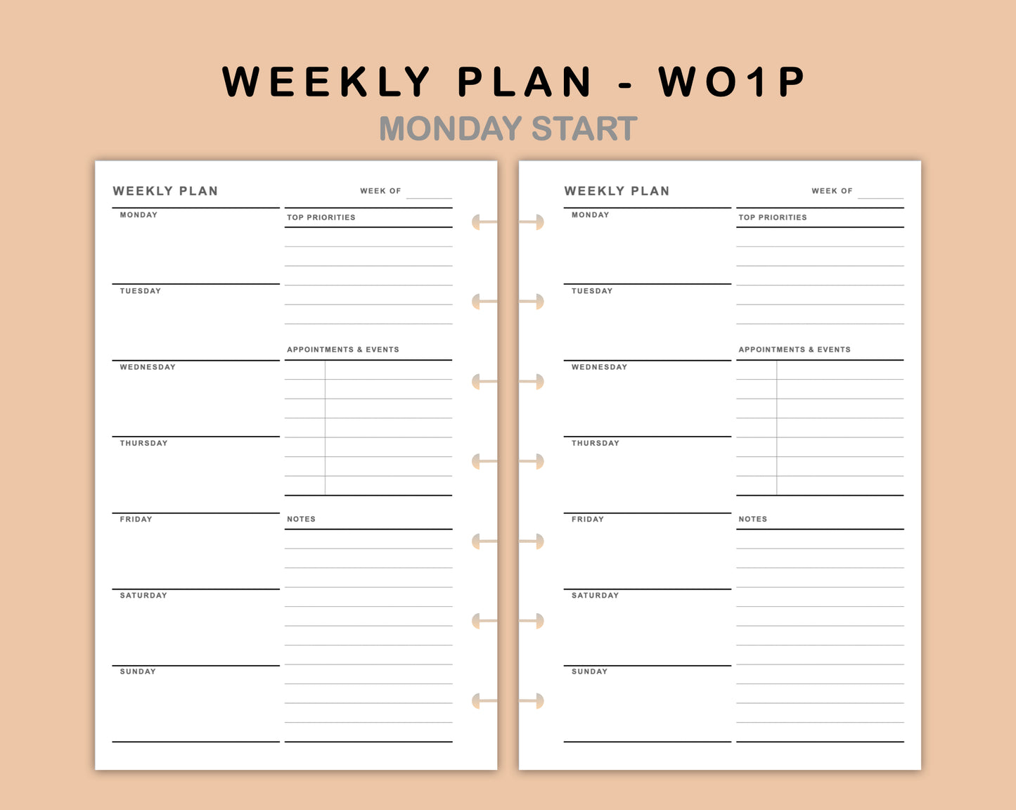 Mini Happy Planner Inserts - Weekly Plan - WO1P - with Top Priority