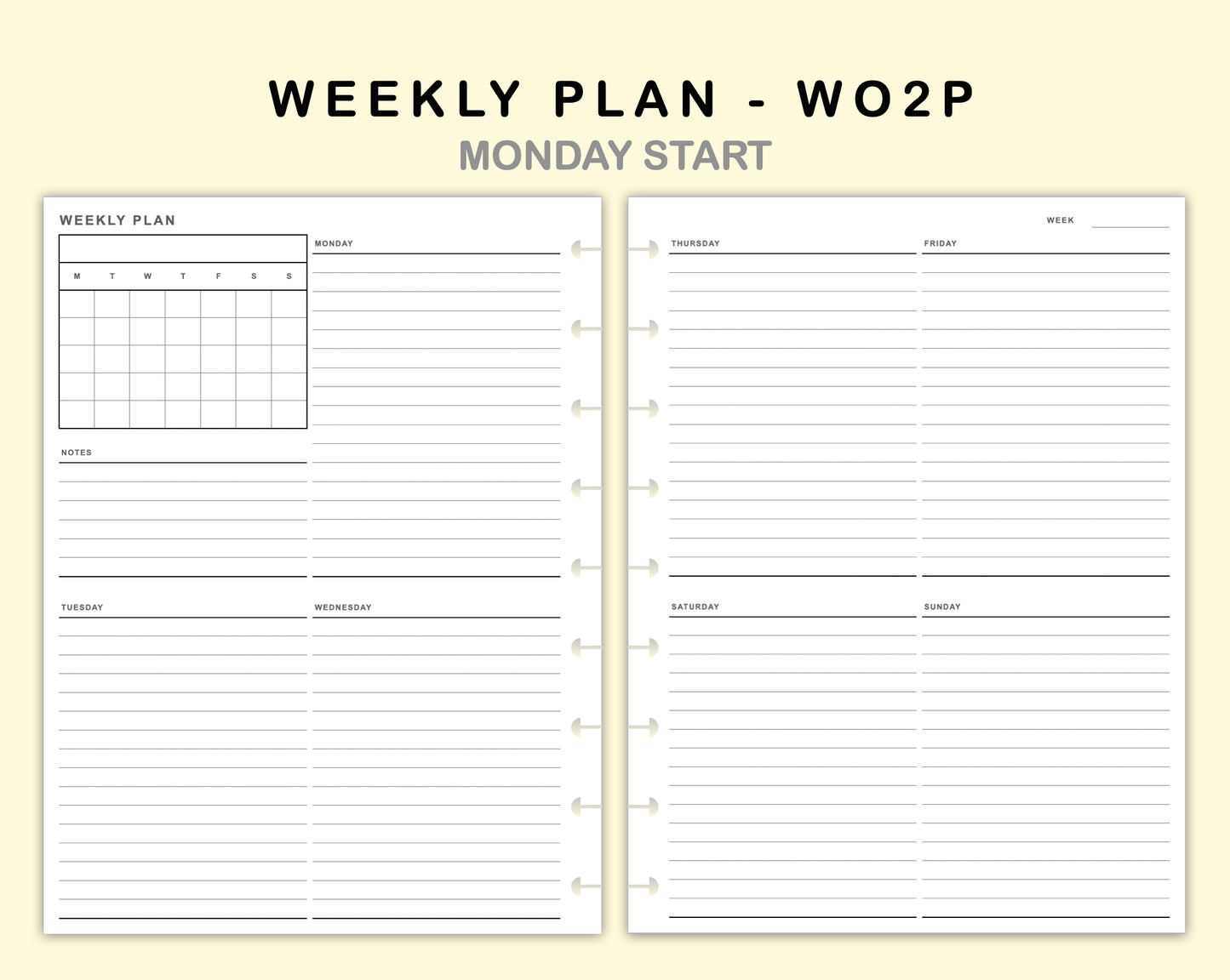 Classic HP Inserts - Weekly Plan - WO2P - with Calendar