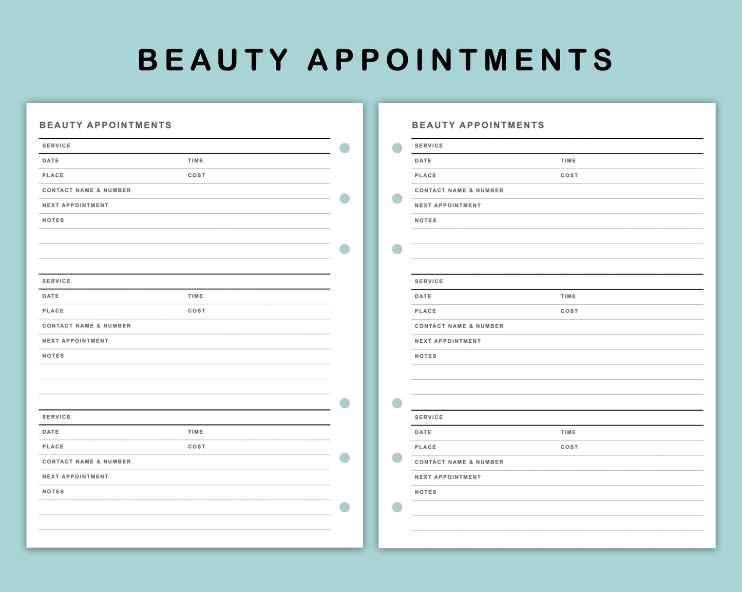 B6 Wide Inserts - Beauty Appointments