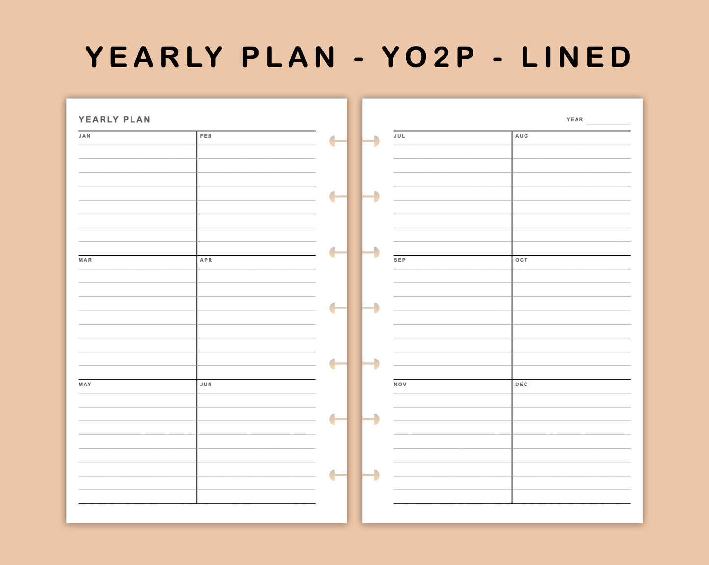 Mini Happy Planner Inserts - Yearly Plan - YO2P - Lined