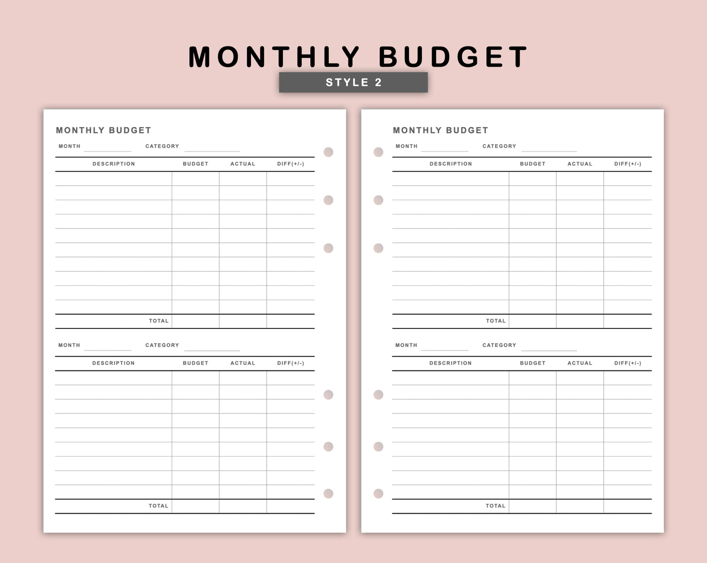 B6 Inserts - Monthly Budget