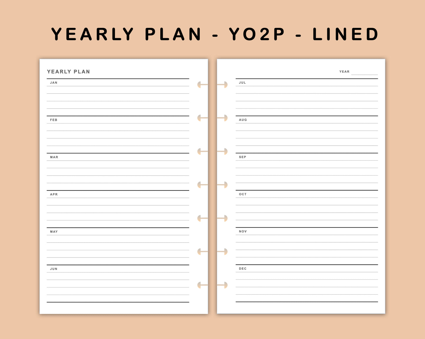 Mini Happy Planner Inserts - Yearly Plan - YO2P - Lined