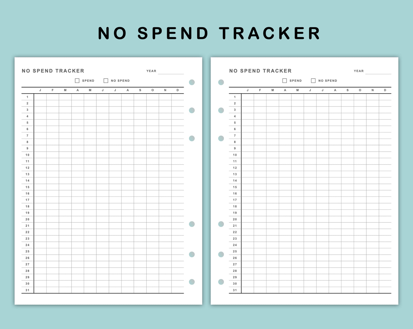 B6 Wide Inserts - No Spend Tracker