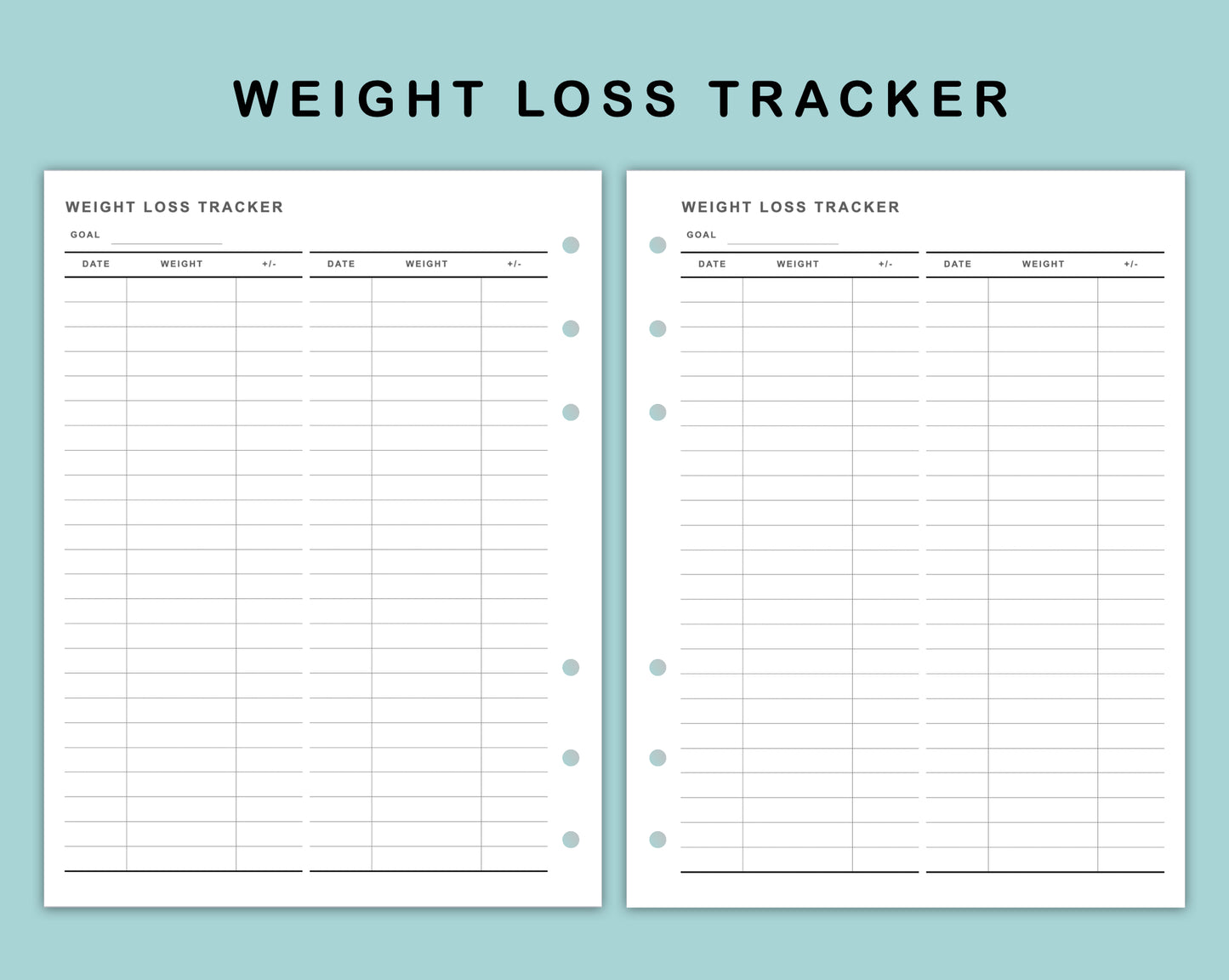 B6 Wide Inserts - Weight Loss Tracker