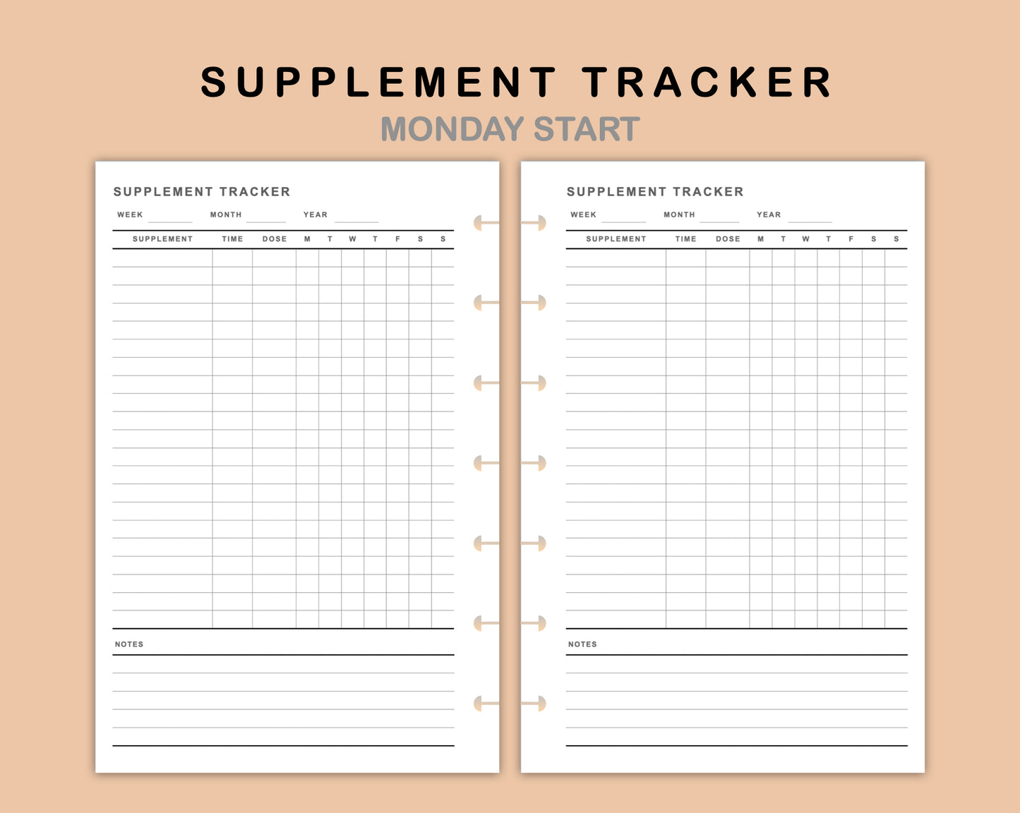 Mini Happy Planner Inserts - Supplement Tracker