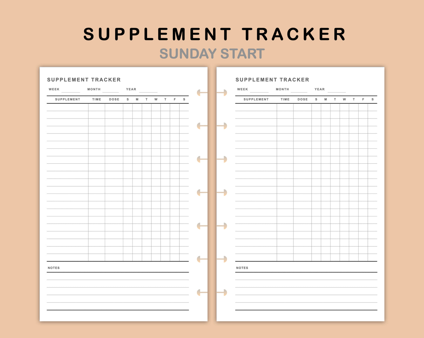 Mini Happy Planner Inserts - Supplement Tracker