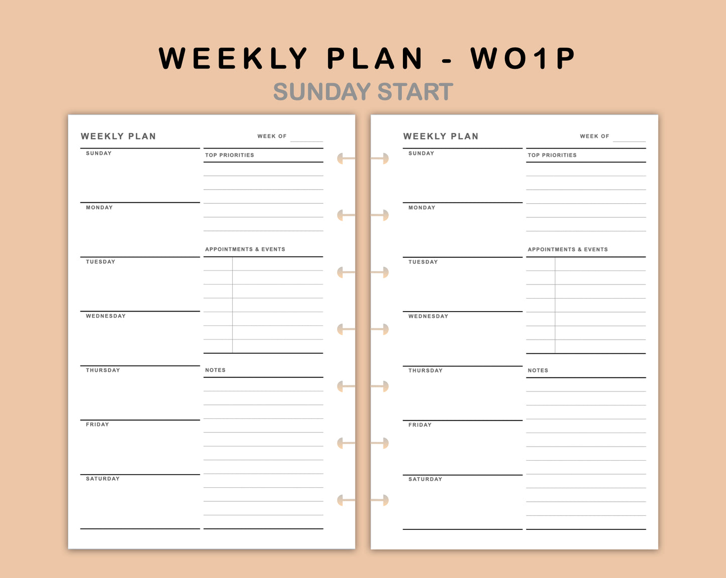 Mini Happy Planner Inserts - Weekly Plan - WO1P - with Top Priority