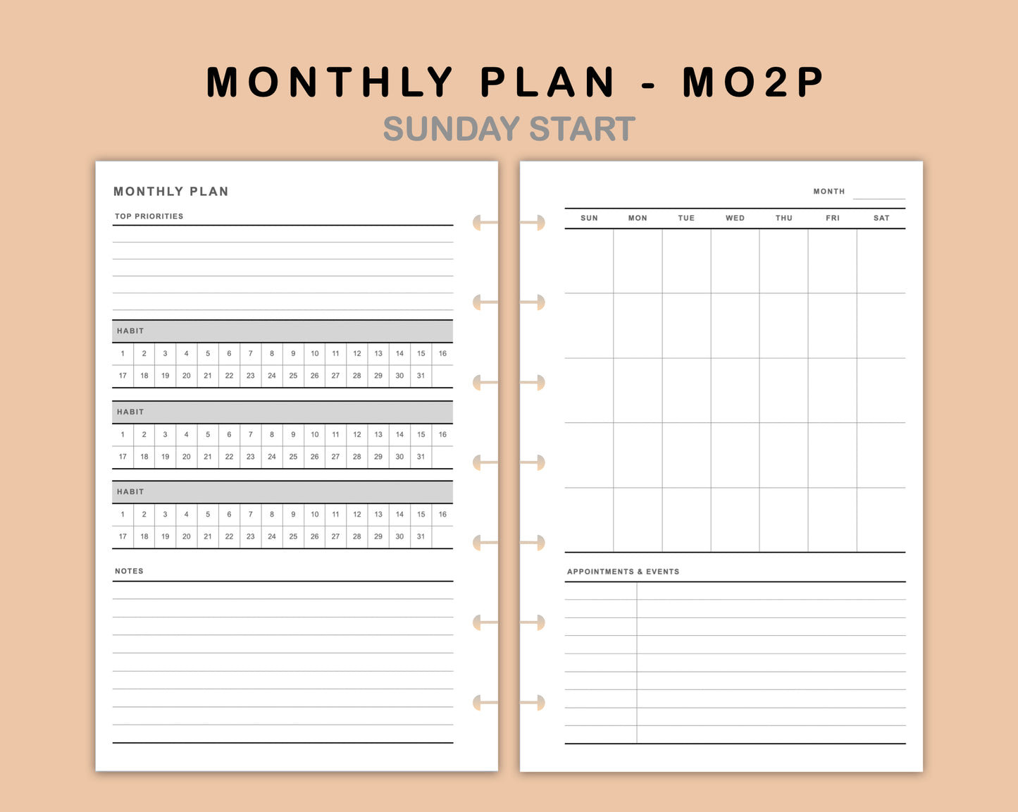 Mini Happy Planner Inserts - Monthly Plan - MO2P - with Habit Tracker