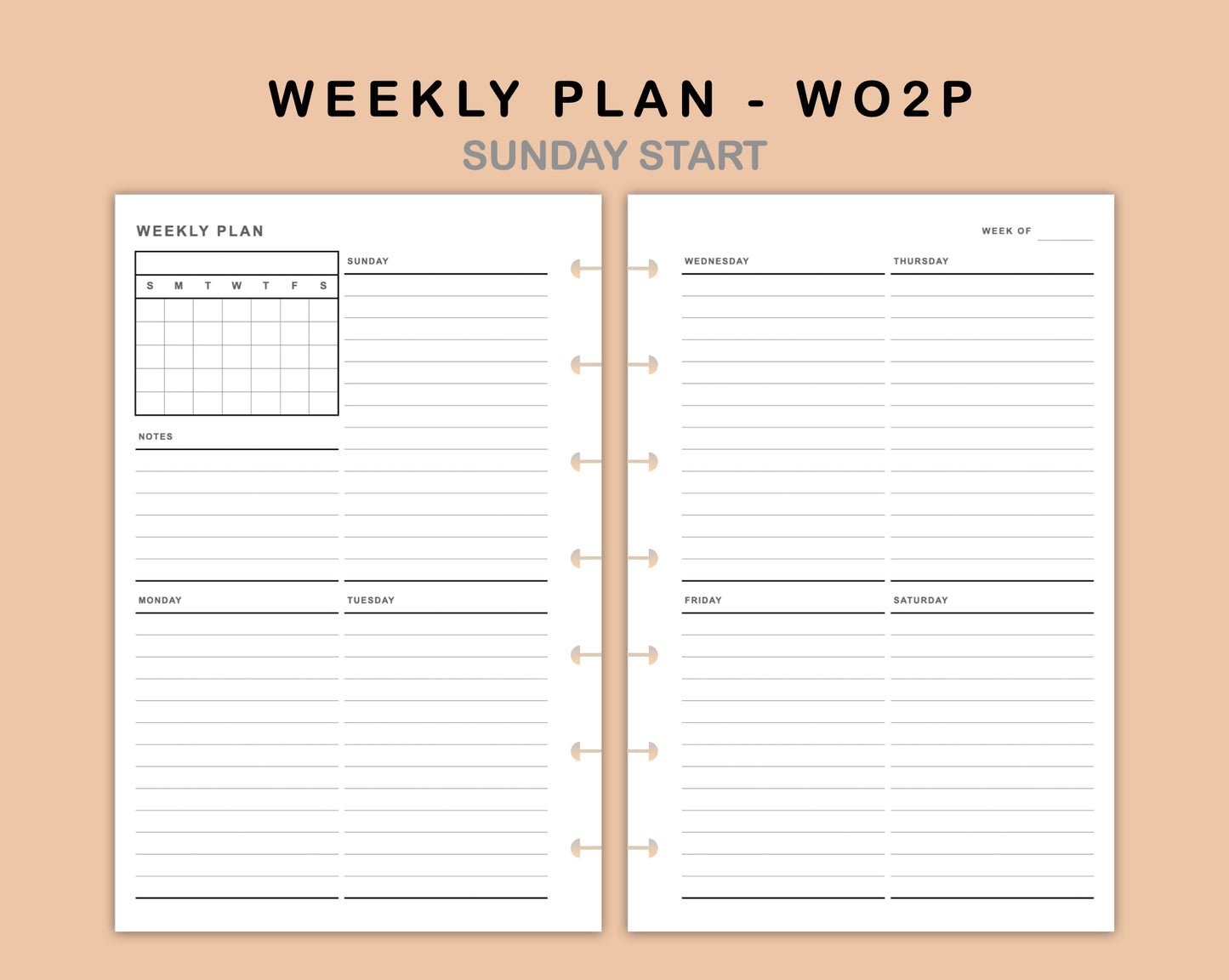 Mini Happy Planner Inserts - Weekly Plan - WO2P - with Calendar