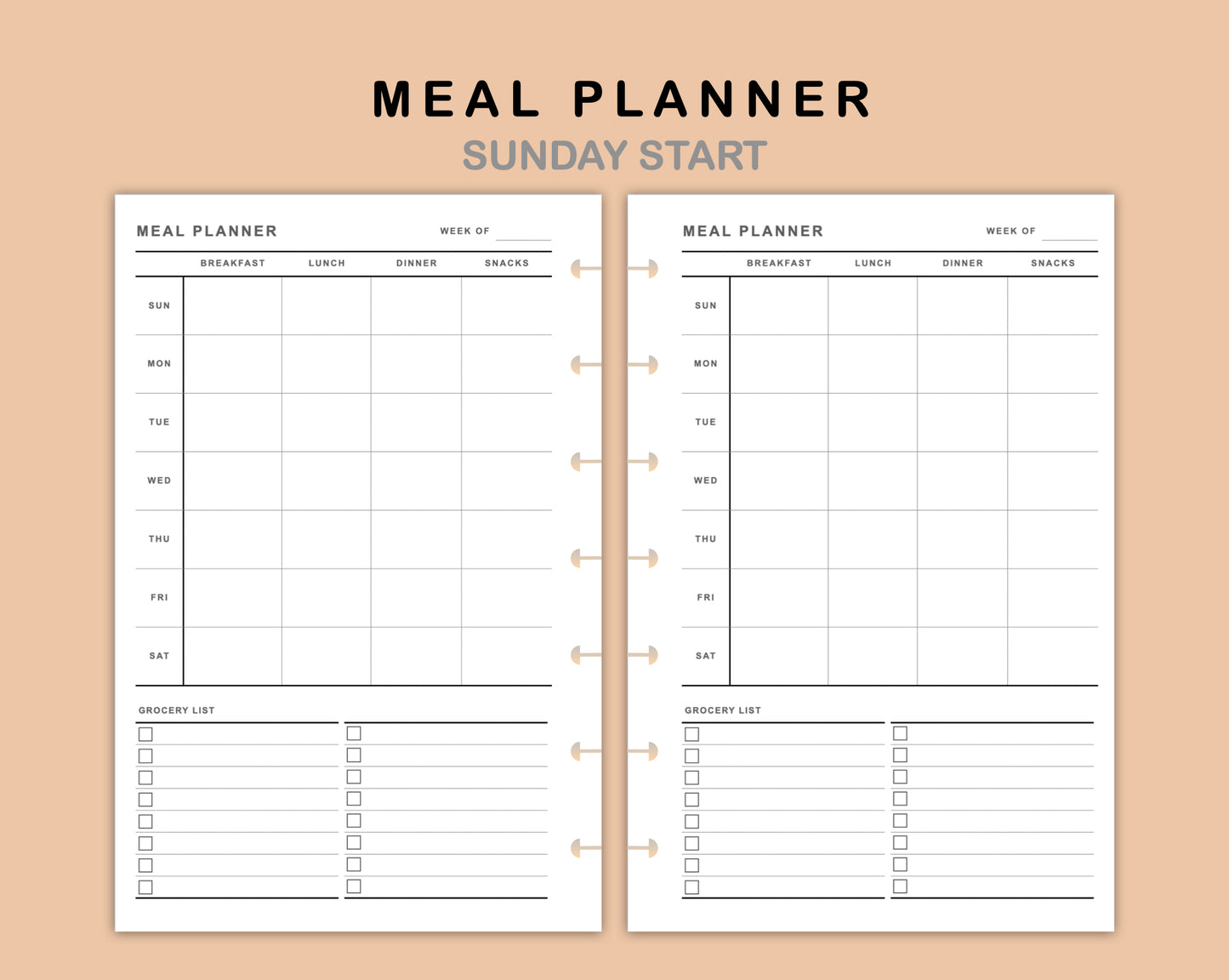 Mini Happy Planner Inserts - Meal Planner with Grocery List