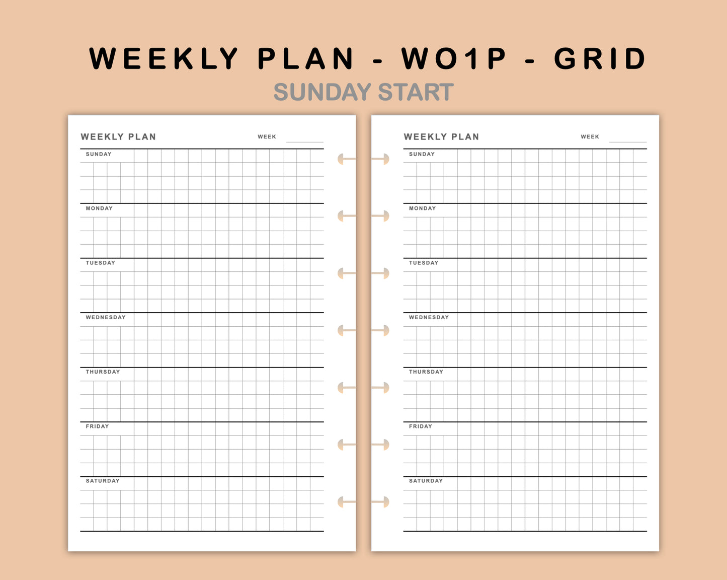 Mini Happy Planner Inserts - Weekly Plan - WO1P - Grid